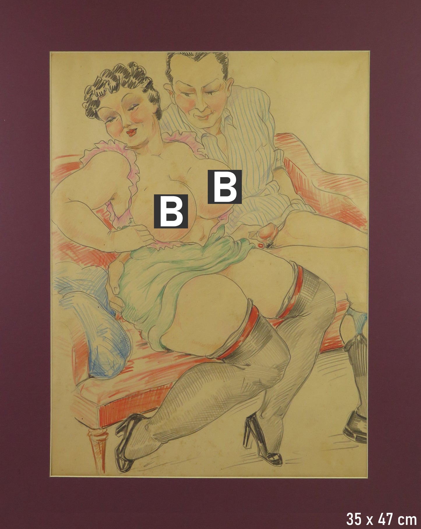 Collezione di 10 disegni erotici porno artistico vintage provenienti dalla casa chiusa di Torino Via Conte Verde nudi scene erotiche artistiche BM53.8
