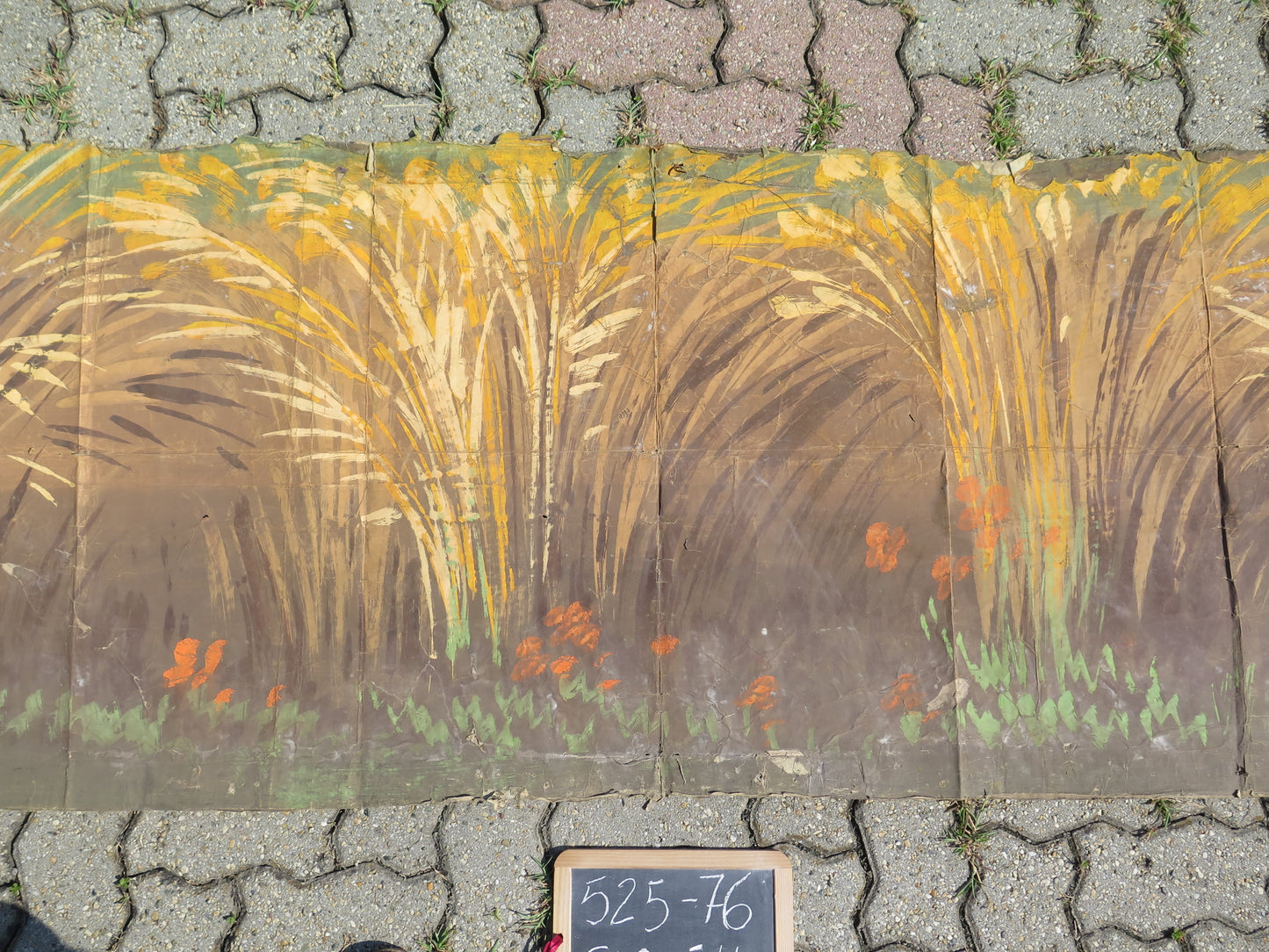 Dipinto di grandi dimensioni da scenografia teatrale vintage campo di grano dipinto a mano usato come fondale di scena CL2.54