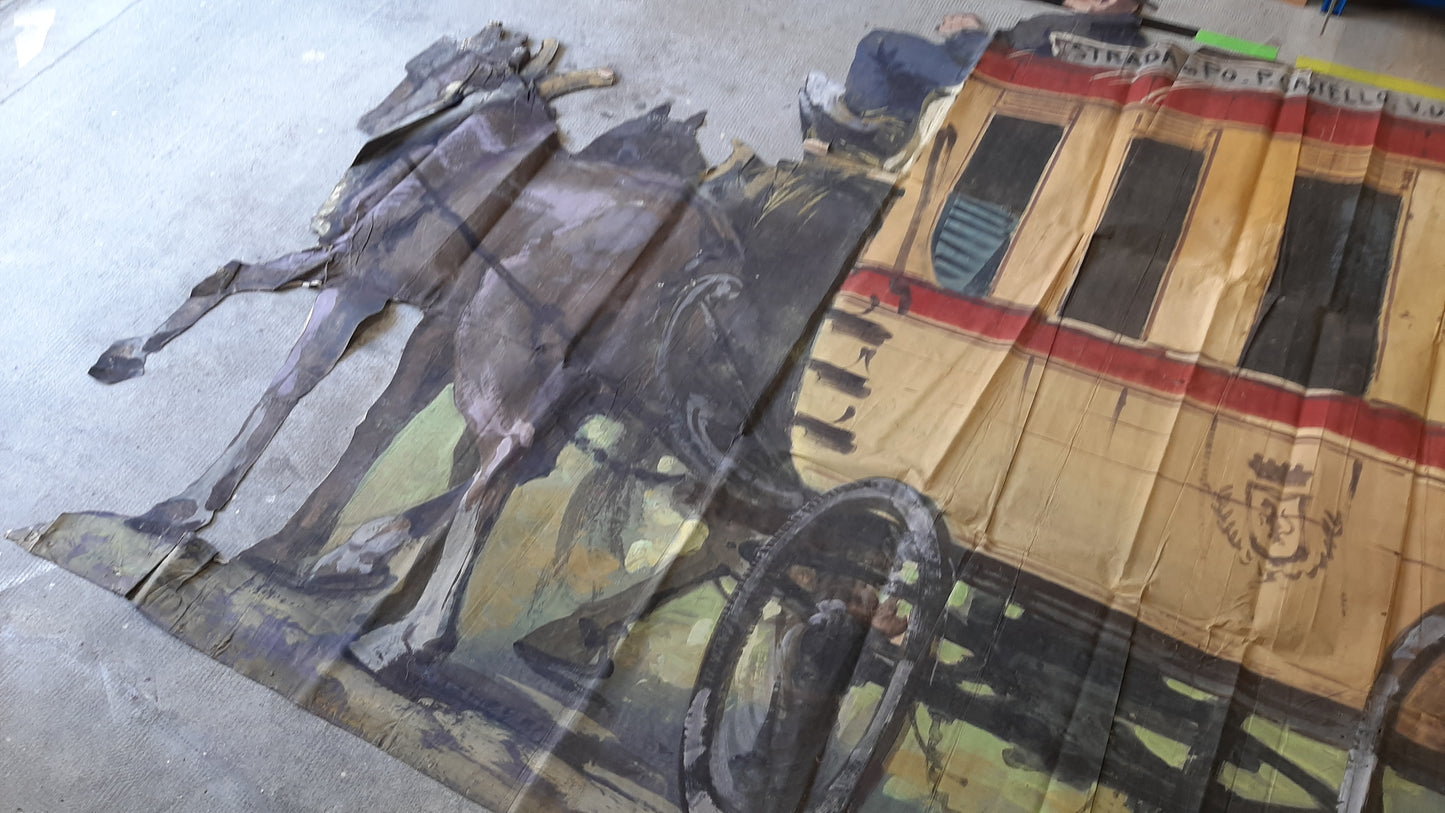 Large theatre painting early 20th century theatre scenery carriage with horses theatre backdrop stage backdrop large size ideal for wall decoration CL2.99