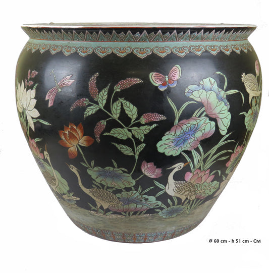 Large 20th century Chinese ceramic cachepot cachepot hand painted CM