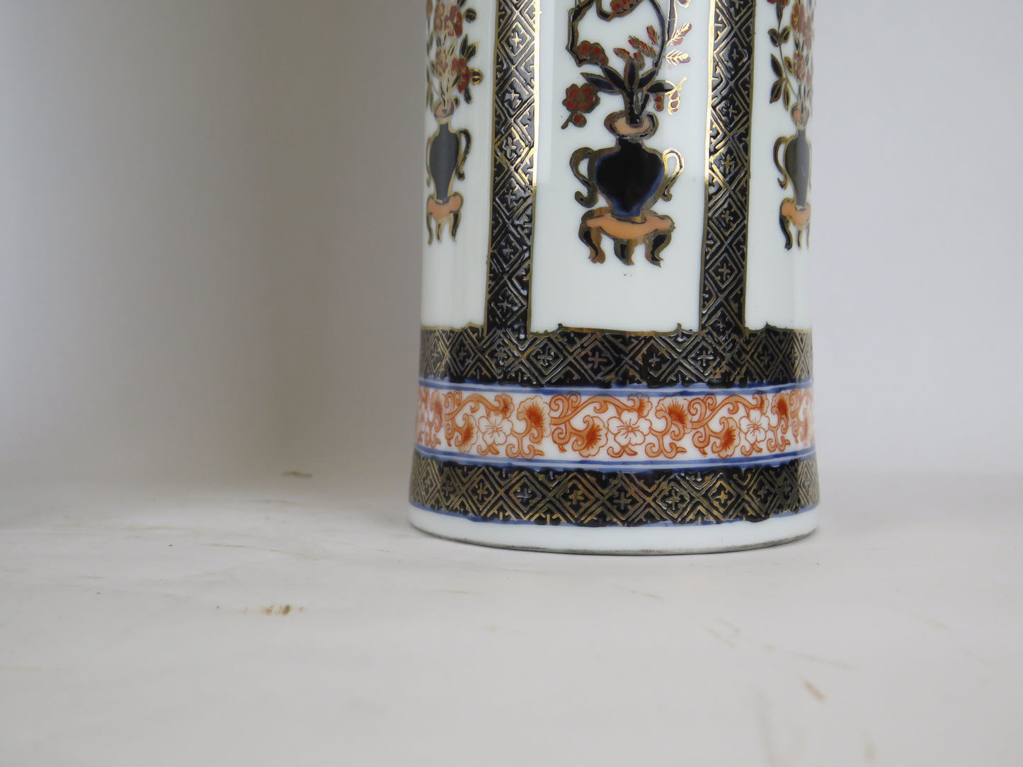 Coppia vasi ceramica Cina Canton con manici dipinti mano fiori floreale CM3