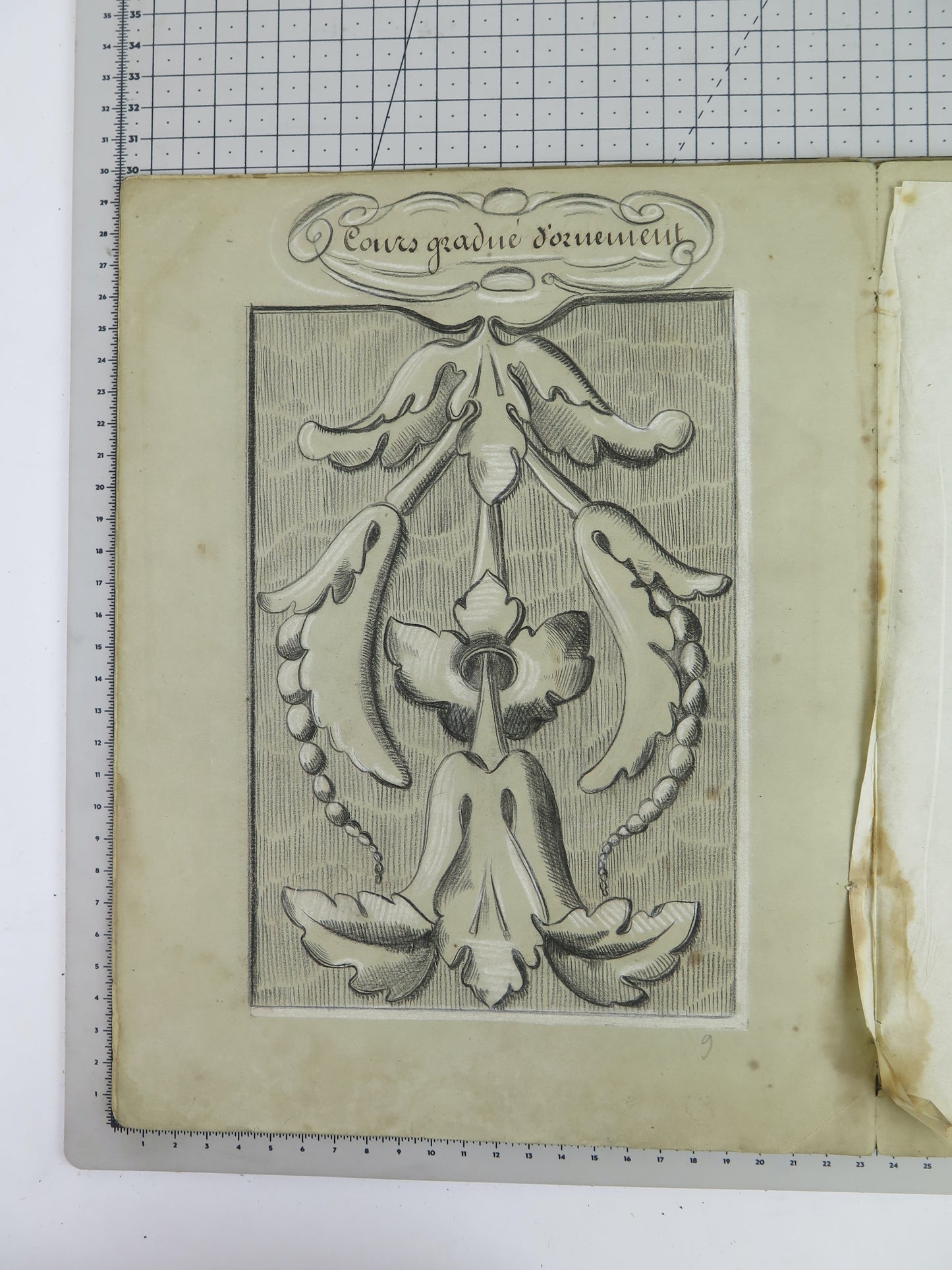 Antico album da disegno di studente francese con voti 16 disegni antichi bm53.5a