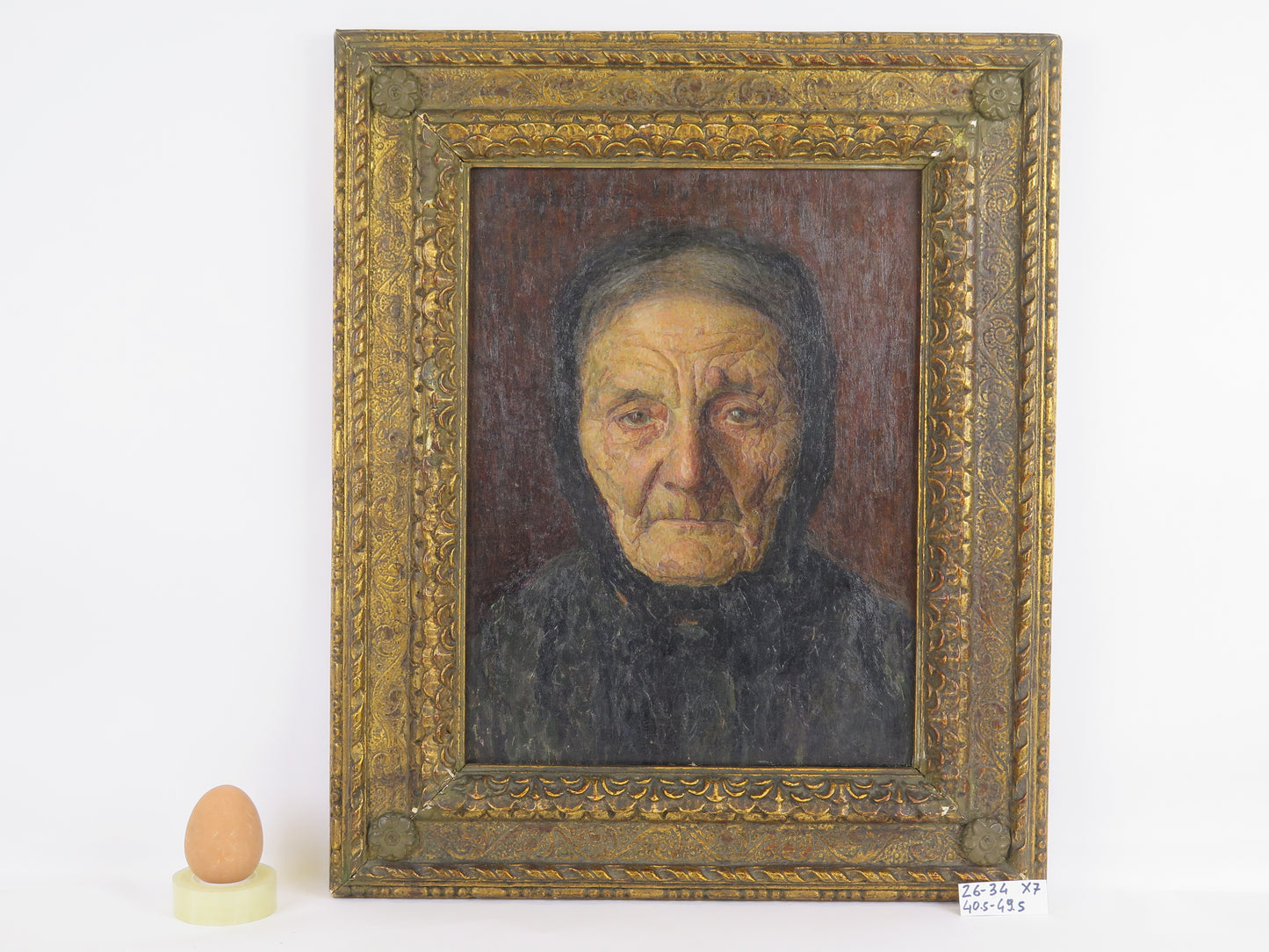 Portrait of an elderly woman, ancient painting, work of the painter Giuseppe Manzone, oil painting on canvas, signed, with contemporary frame X7