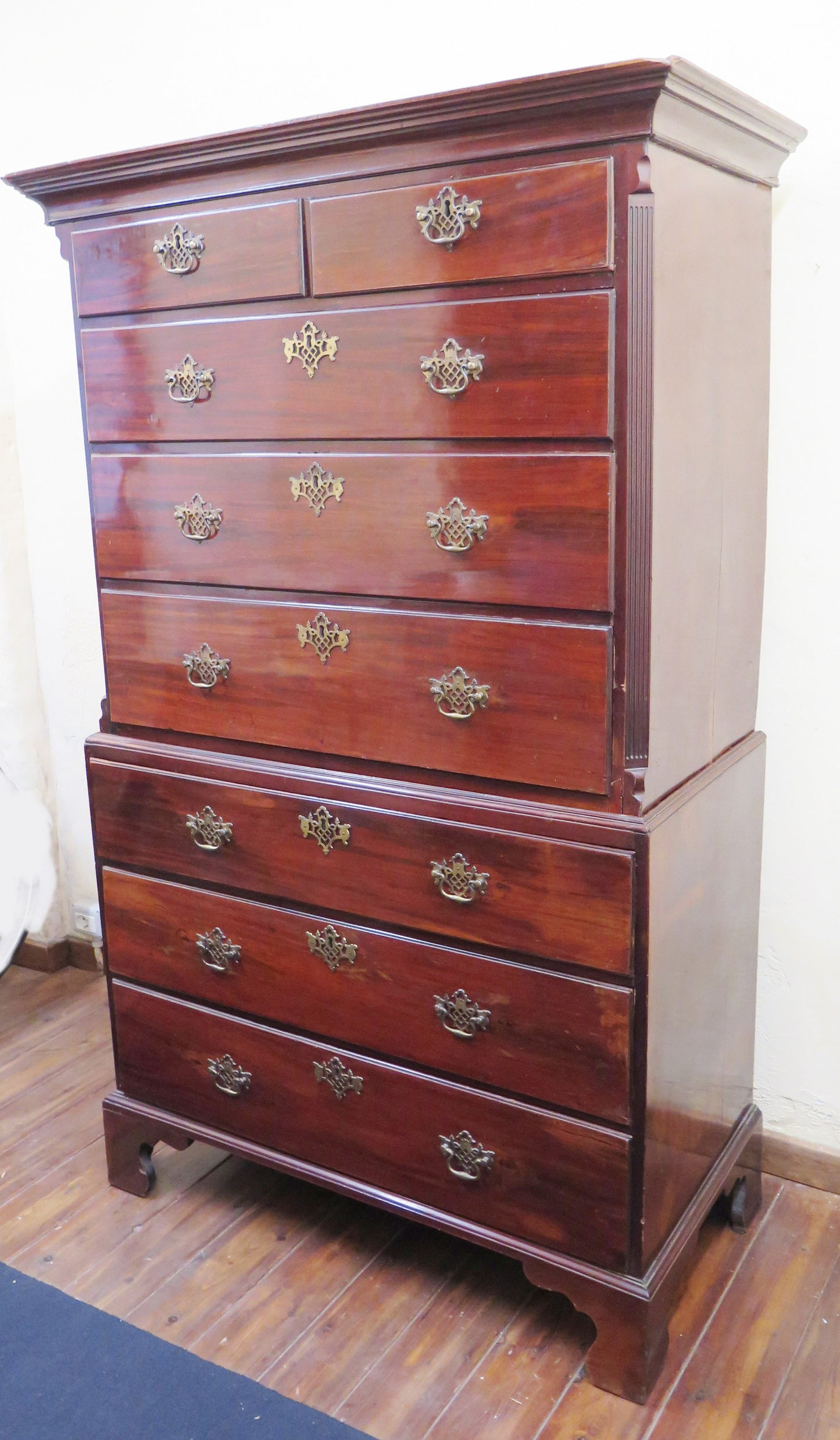 Antique English mahogany tall boy chest on chest chest of drawers 19th century chest of drawers vs