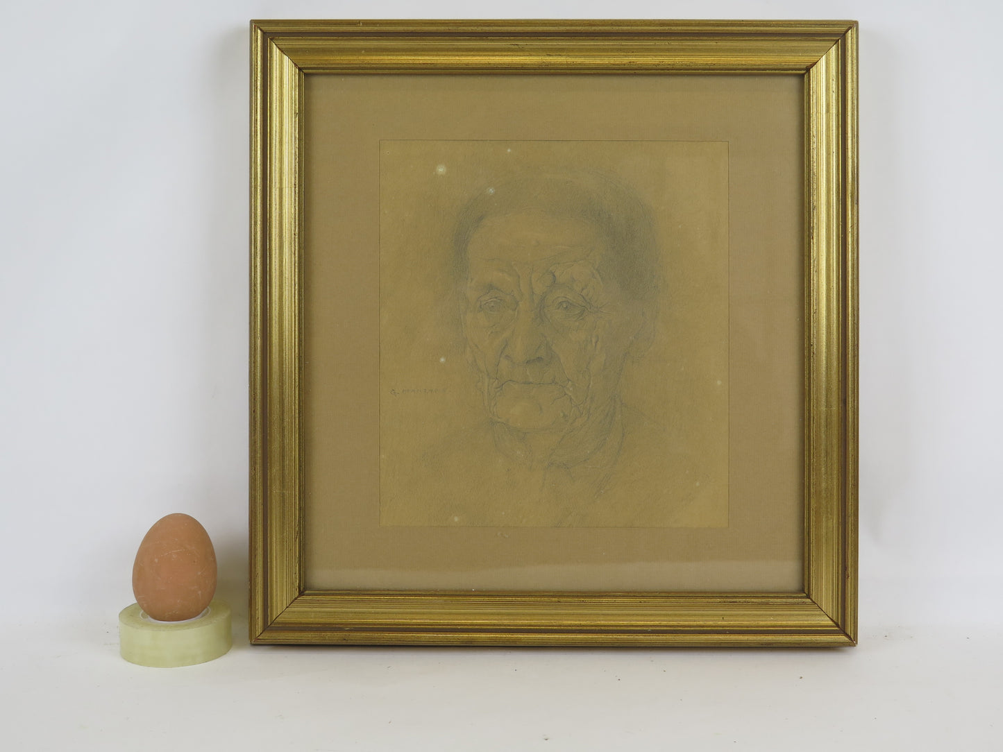 Giuseppe Manzone (1887 – 1983) original drawing portrait of elderly woman signed pencil on paper painter Asti X8