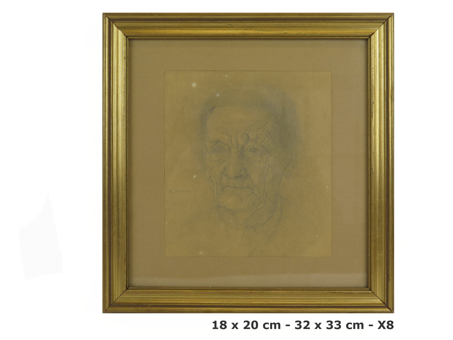 Giuseppe Manzone (1887 – 1983) original drawing portrait of elderly woman signed pencil on paper painter Asti X8