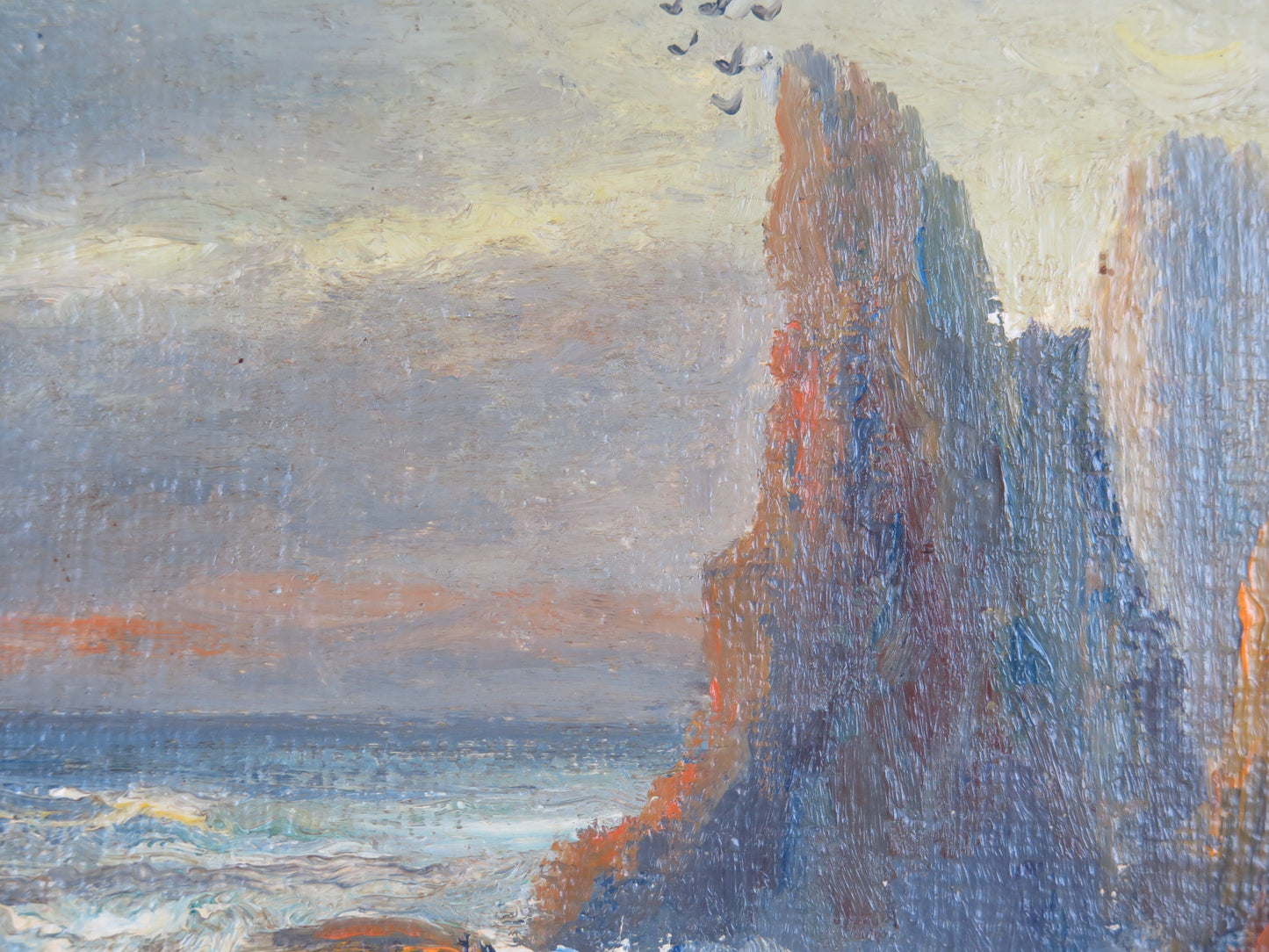 Quadro antico dipinto olio su tela paesaggio maina tempesta mare firmato Van Reno R136