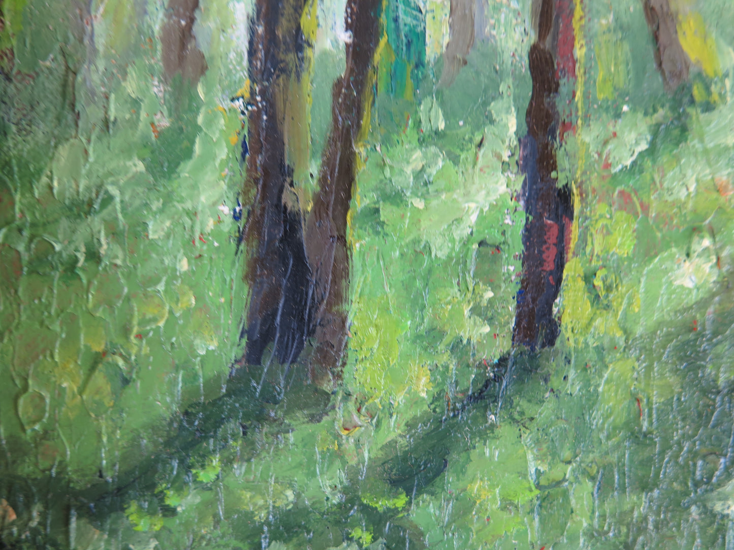 Quadro ad olio firmato Poggio opera del pittore piemontese Giacomo Poggio anni '60 paesaggio boschivo verde intenso X1