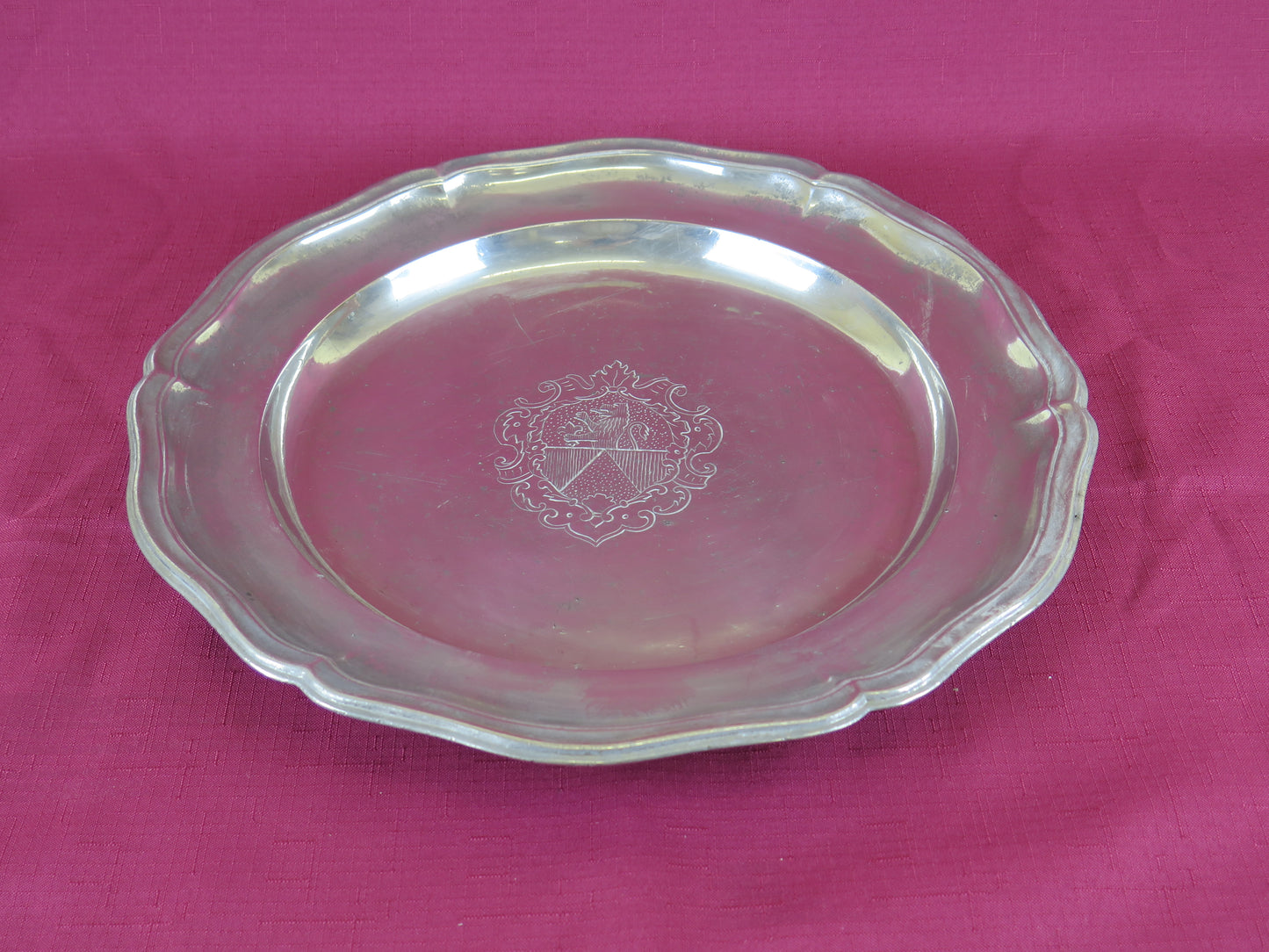 Large vintage silver metal centerpiece plate fruit bowl serving bt2