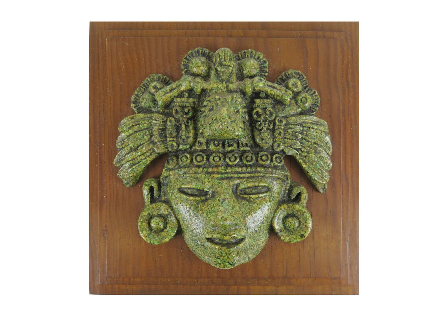 Mexican warrior sculpture Massico Aztec Aztecs in vintage green stone bas-relief wall decoration frieze CM1