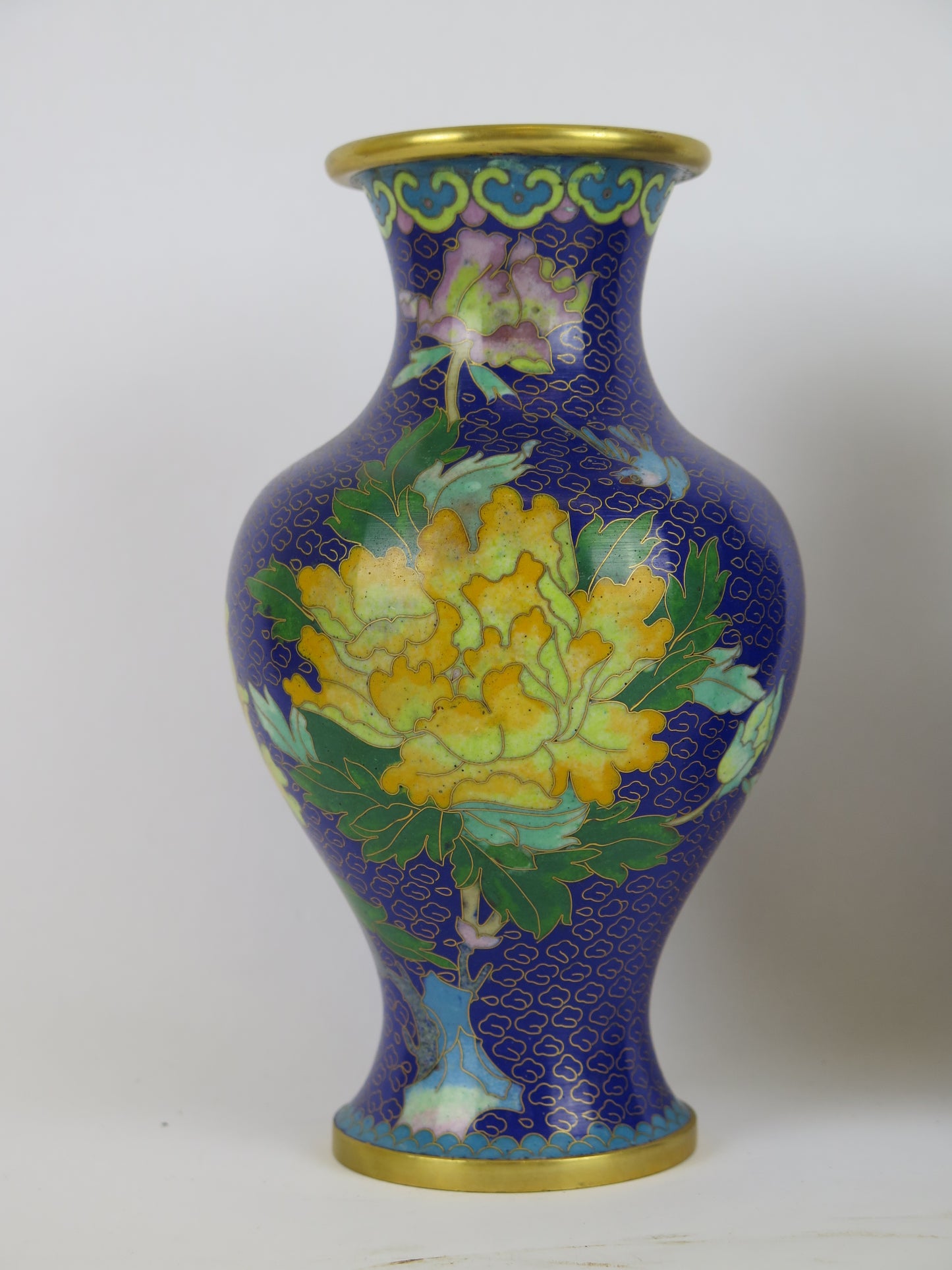 Coppia vasi cloisonnè vintage Cina Asia blu vaso fiori floreale CM1