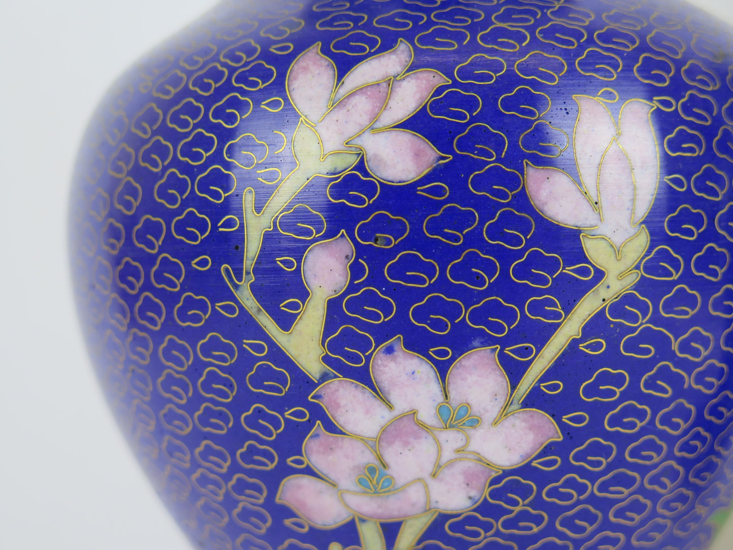 Coppia vasi cloisonnè vintage Cina Asia blu vaso fiori floreale CM1