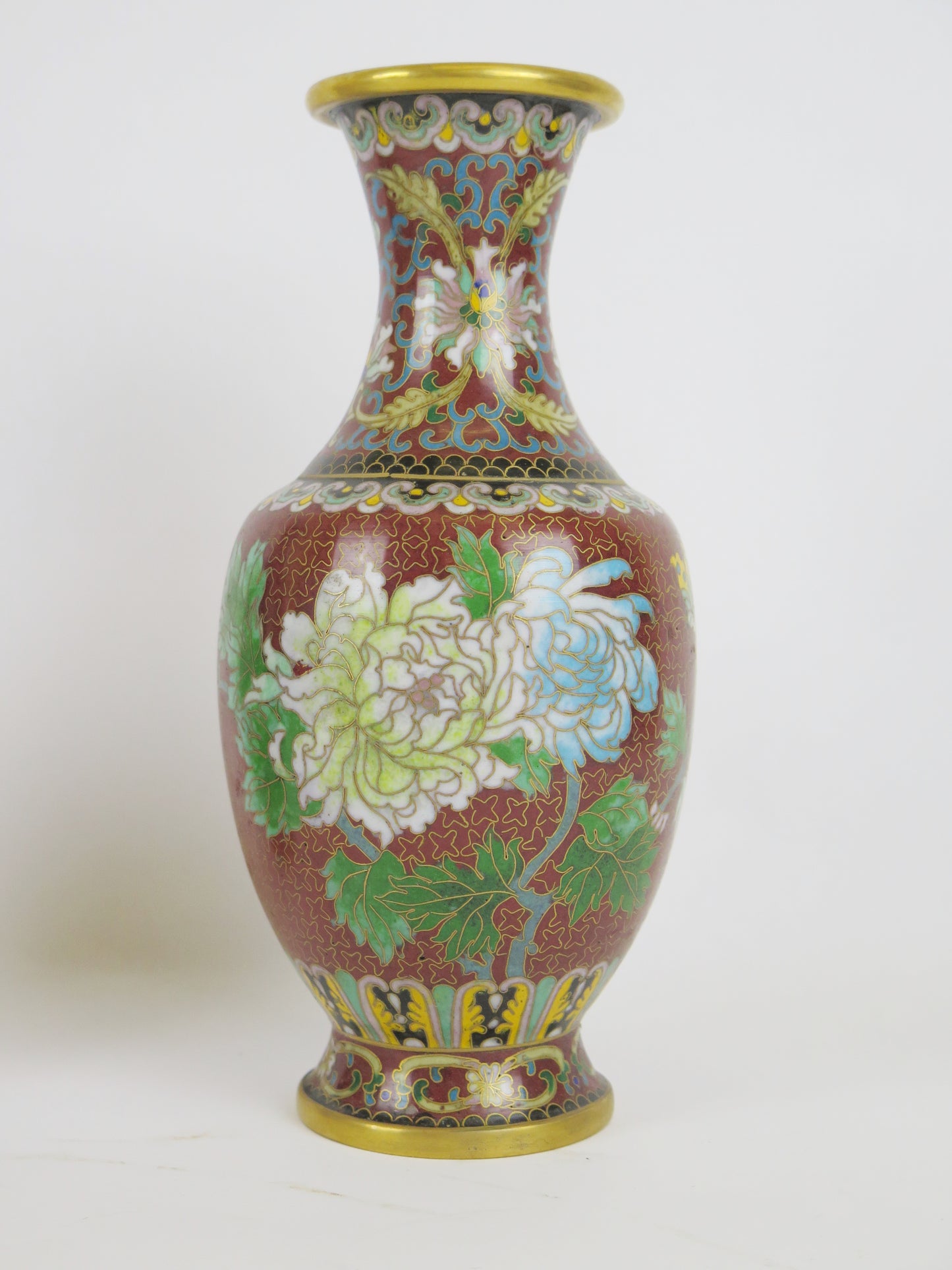 Pair of vintage cloisonné vases China Asia floral flower vase CM1