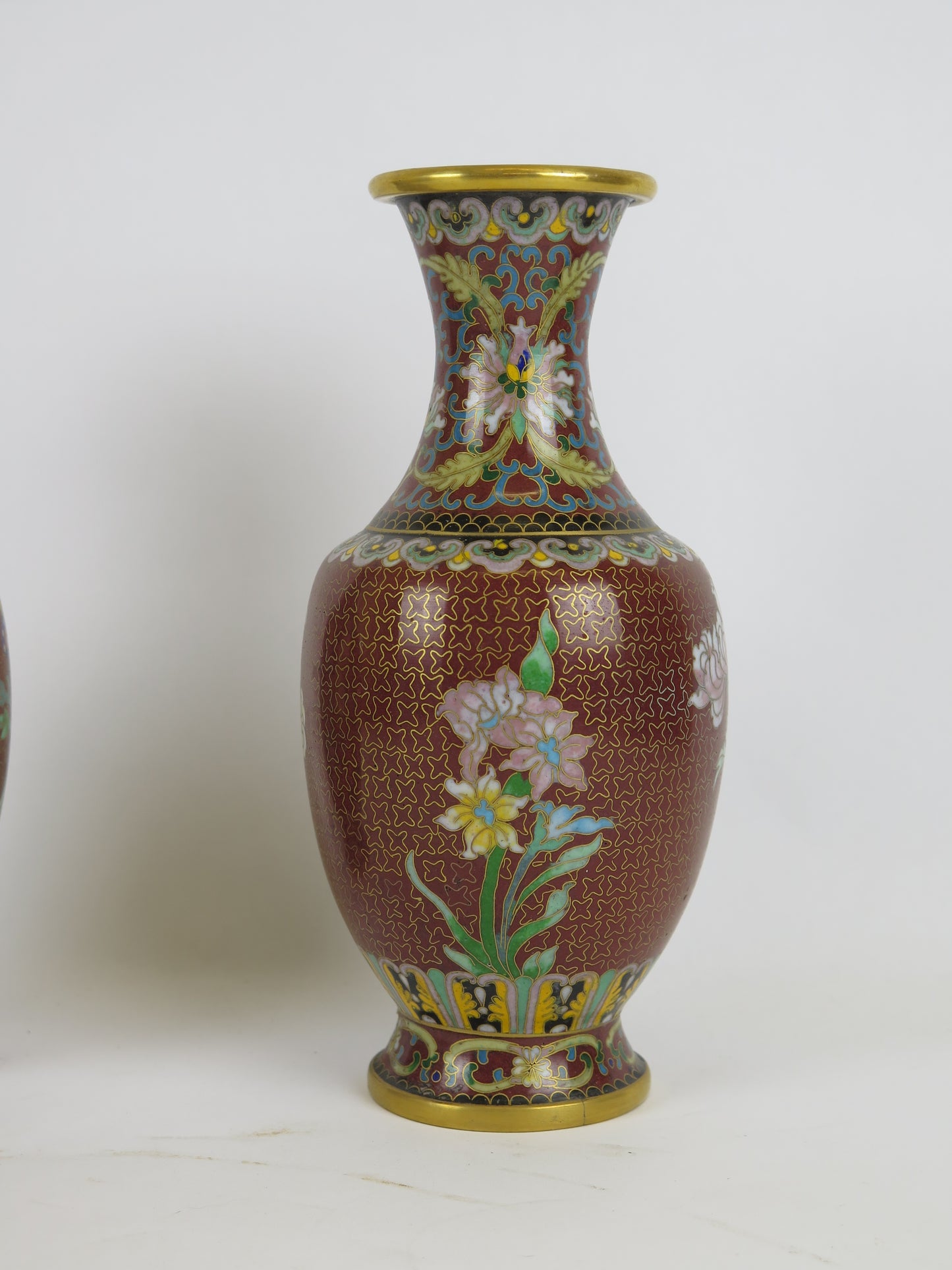 Coppia vasi cloisonnè vintage Cina Asia vaso per fiori floreale CM1