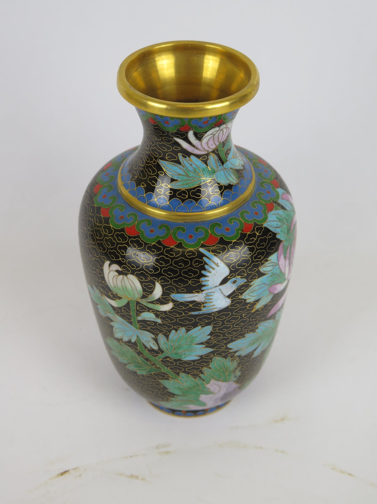 Vintage Chinese cloisonné vase China Asia floral flower vase CM1