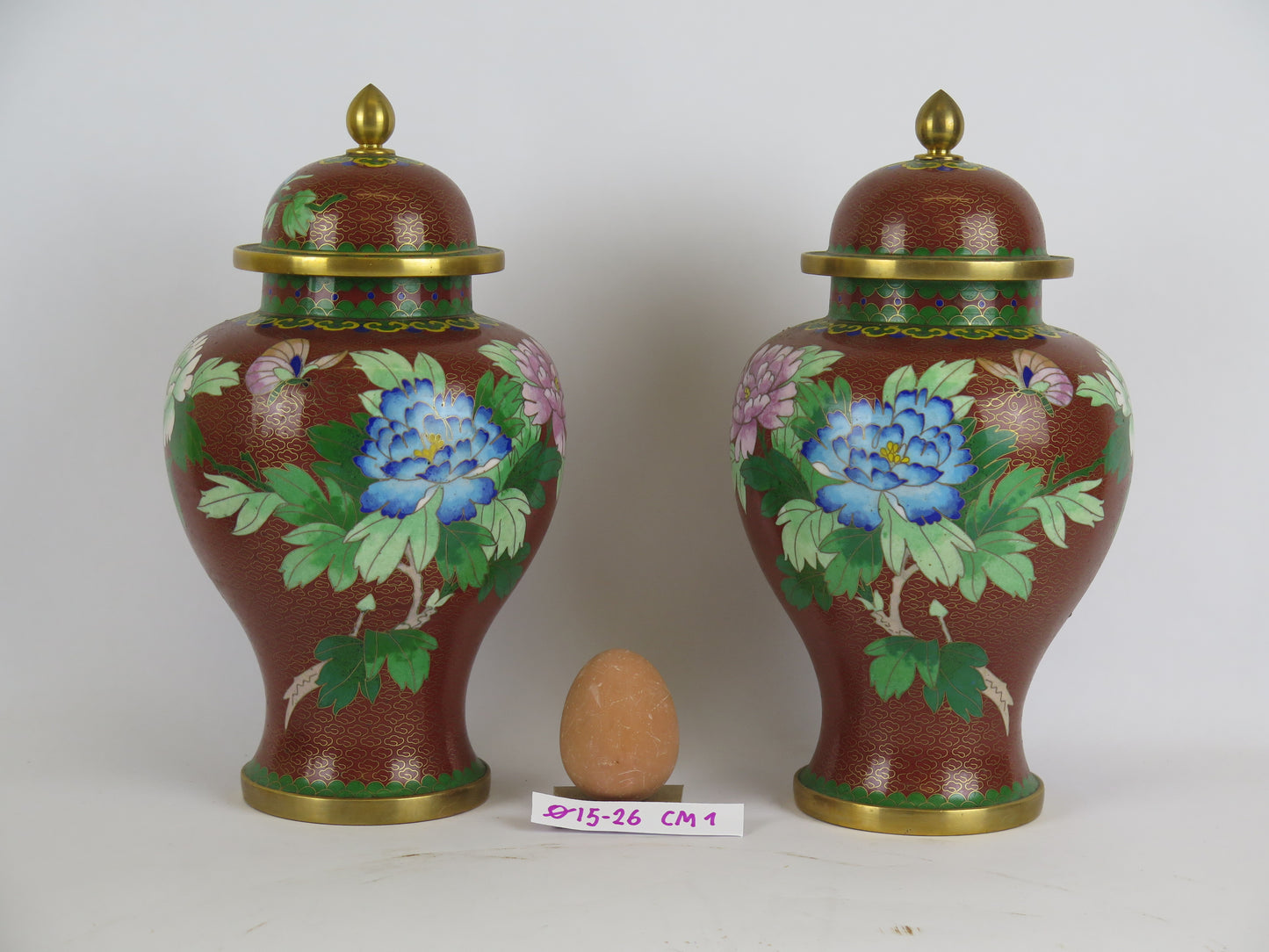 Pair of potiche cloisonnè vases vintage China Asia enamel flowers floral CM1