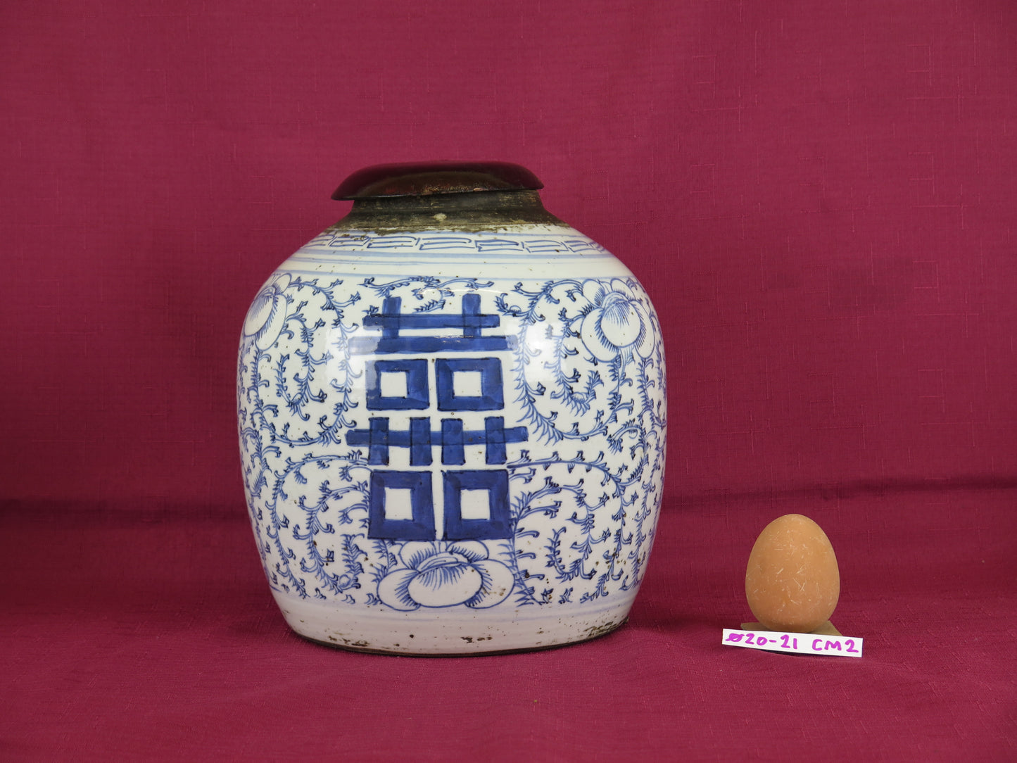 Vaso antico cina ceramica bianco blu simbolo felicita' sposi matrimonio CM2