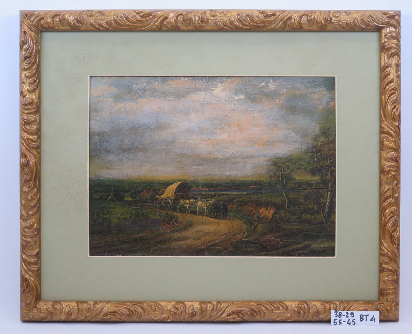 Old painting oil on panel landscape North America United States horses bt4
