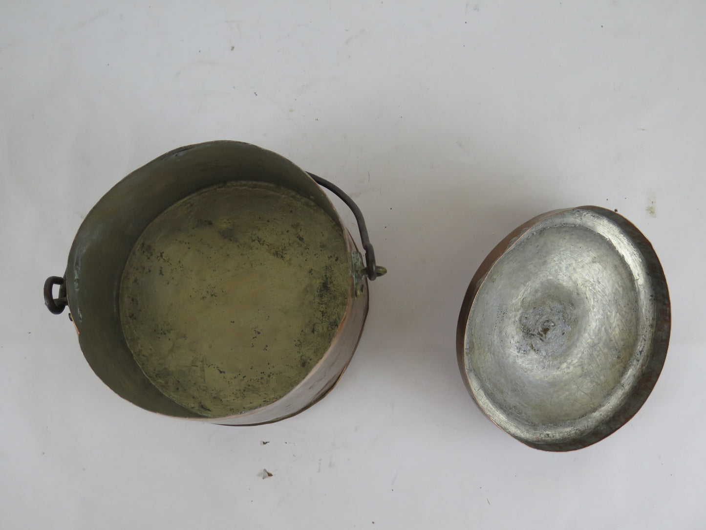Due antichi rami da cucina rame piatto e contenitore decorazione cucina arte vs8