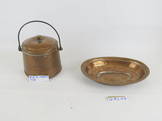 Due antichi rami da cucina rame piatto e contenitore decorazione cucina arte vs8