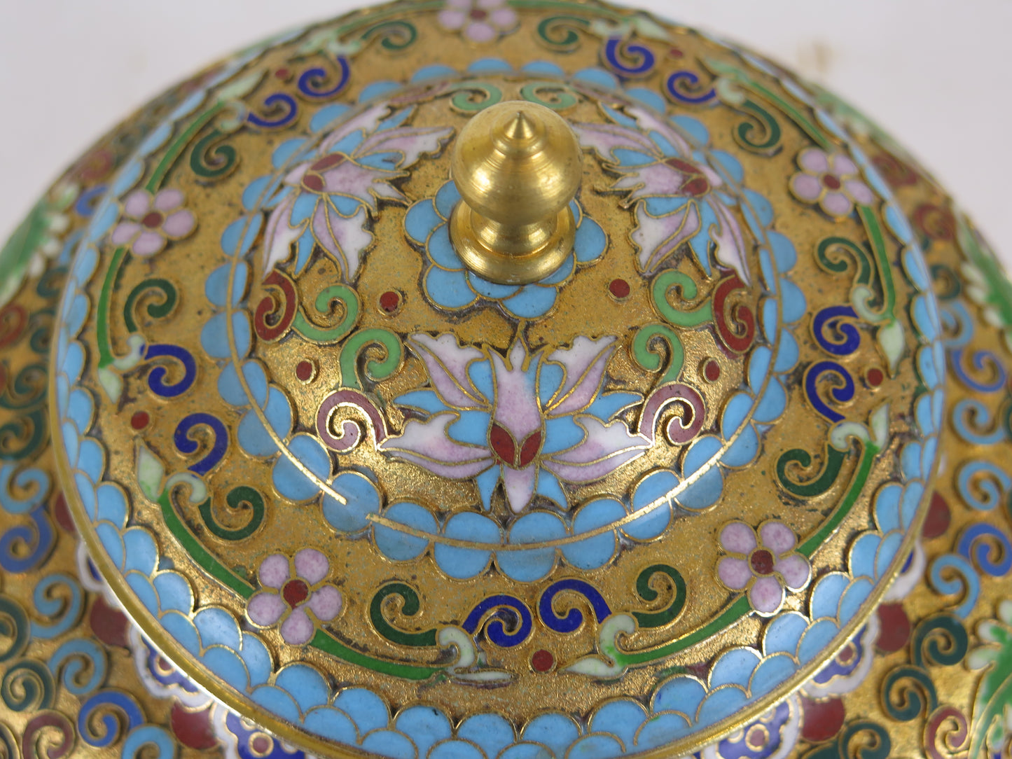 Cloisonnè cinese ciotola con coperchio dorata colorata artigianato Cina Asia CM1