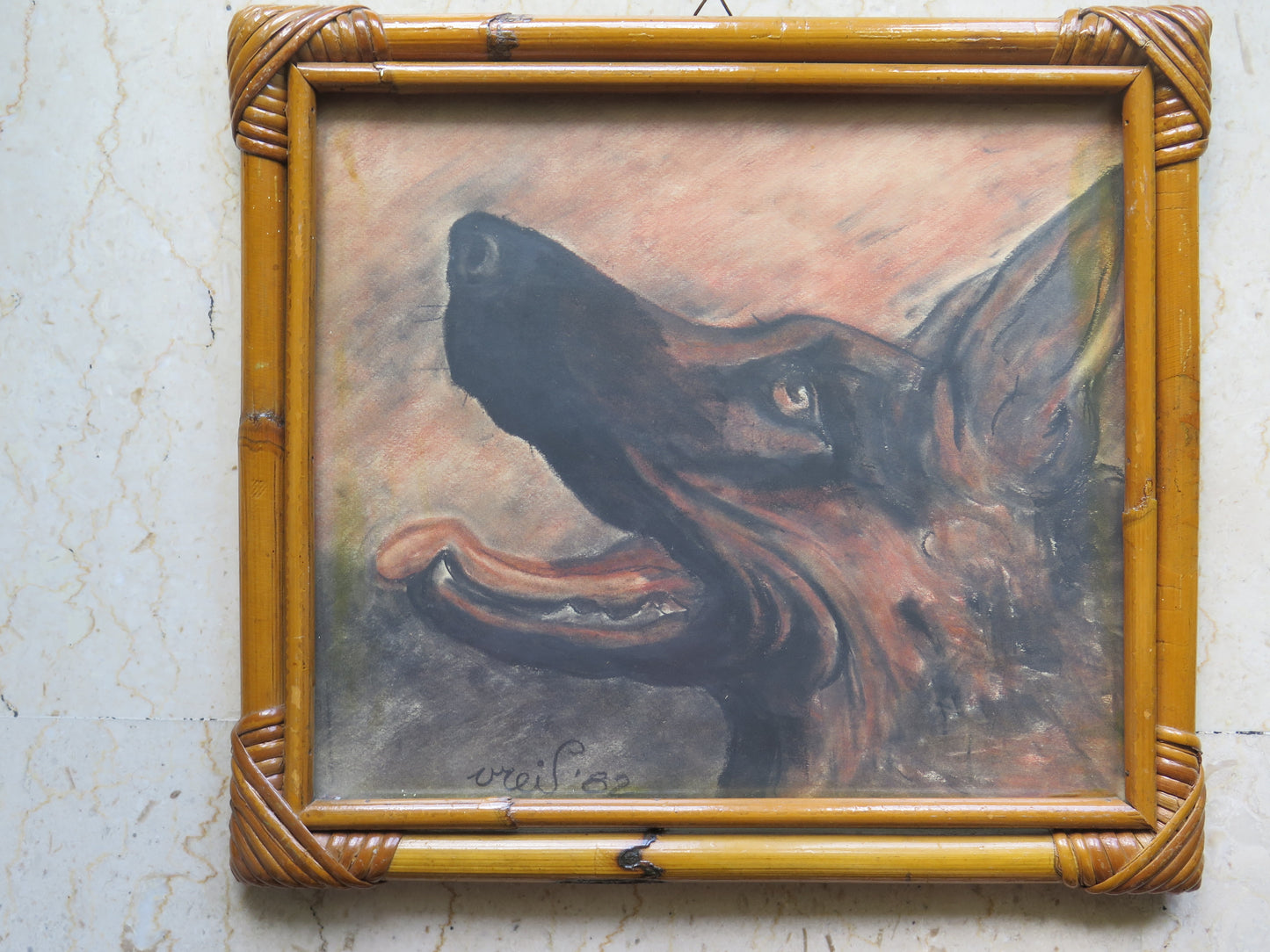 Dog and cat two paintings vintage drawings German shepherd and long haired cat portrait animals couple paintings X1