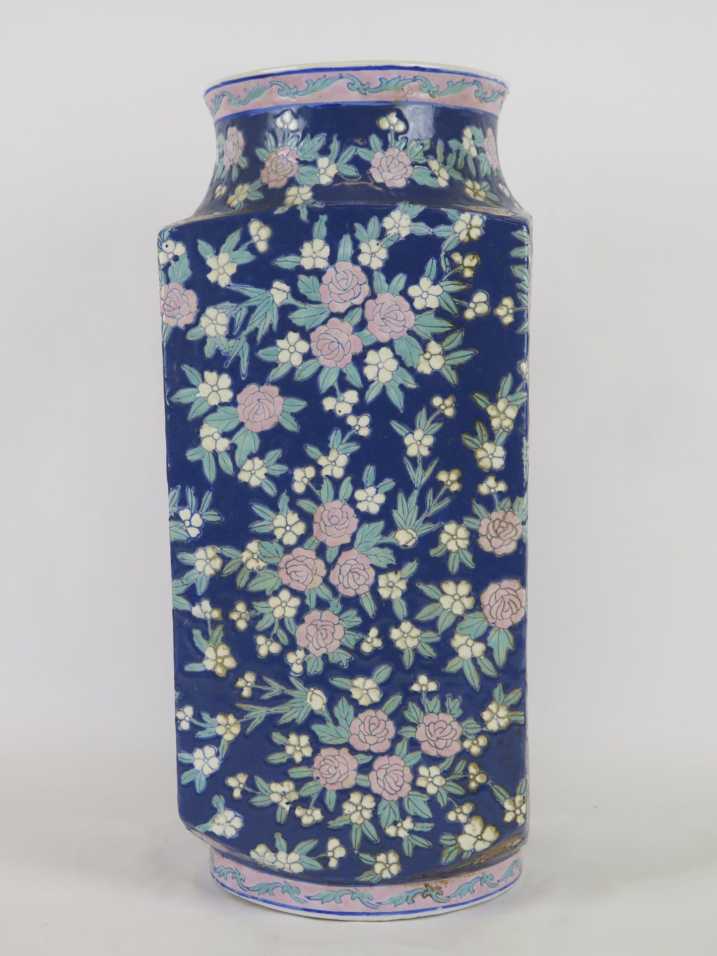 Large hand-painted ceramic vase with flowers Chinese ceramic vase China Asia vintage CM7