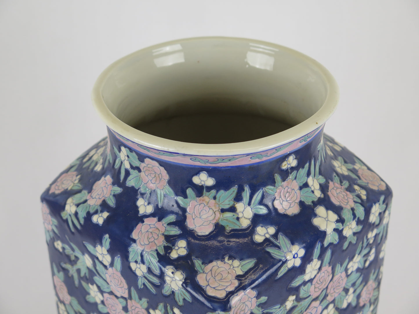 Large hand-painted ceramic vase with flowers Chinese ceramic vase China Asia vintage CM7 n4