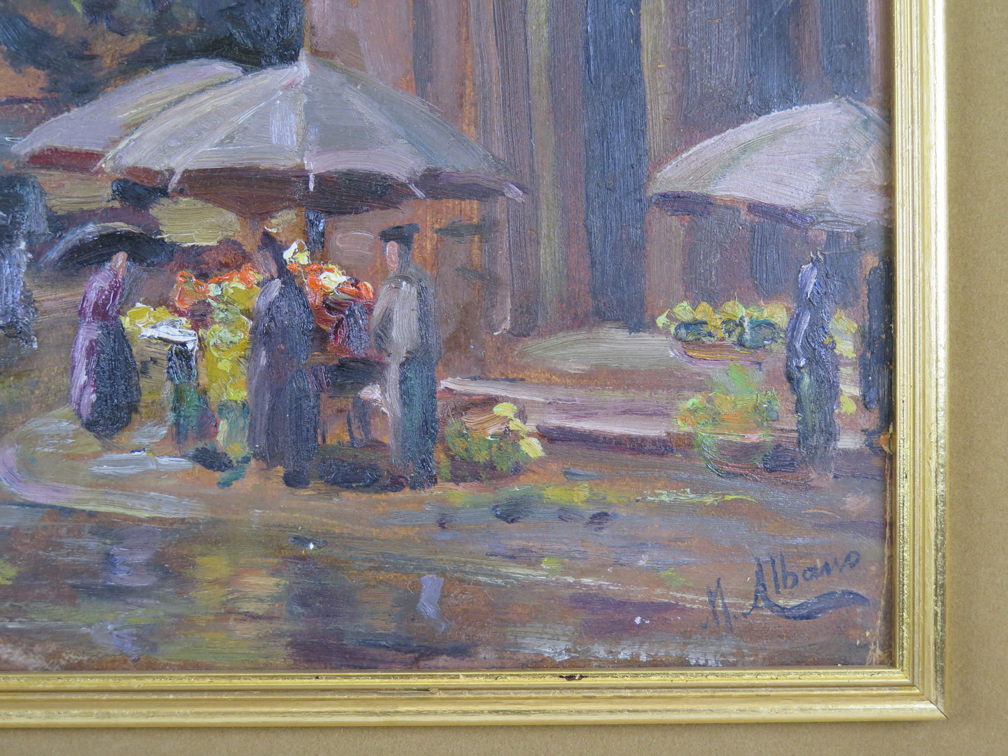 Market Corso Valdocco In Turin Picture Oil Painter Mario Albano 1896-1968 Vs10