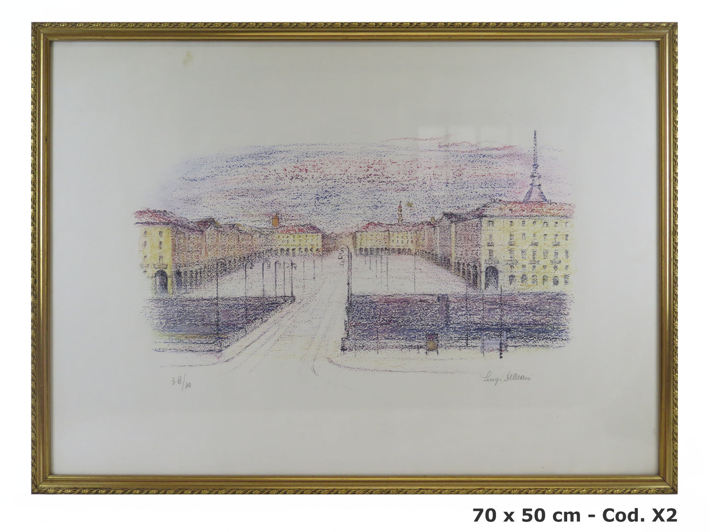 Luigi Delleani (Turin 1918-1997) original lithograph signed and numbered view of Piazza Vittorio Veneto in Turin color print VAS