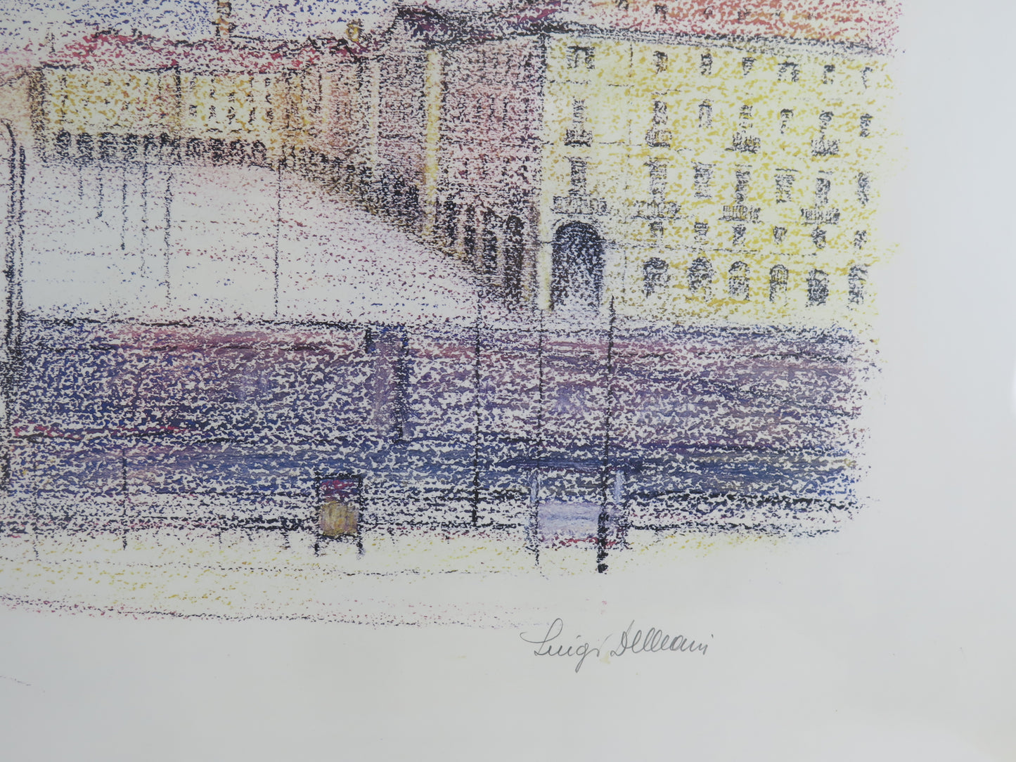 Luigi Delleani (Turin 1918-1997) original lithograph signed and numbered view of Piazza Vittorio Veneto in Turin color print VAS