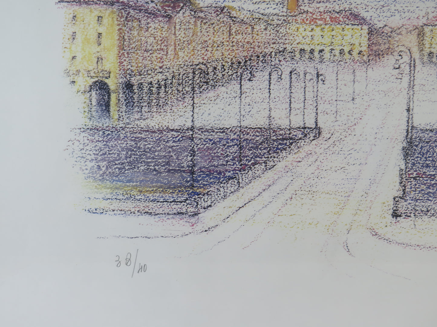 Luigi Delleani (Turin 1918-1997) original lithograph signed and numbered view of Piazza Vittorio Veneto in Turin color print VAS