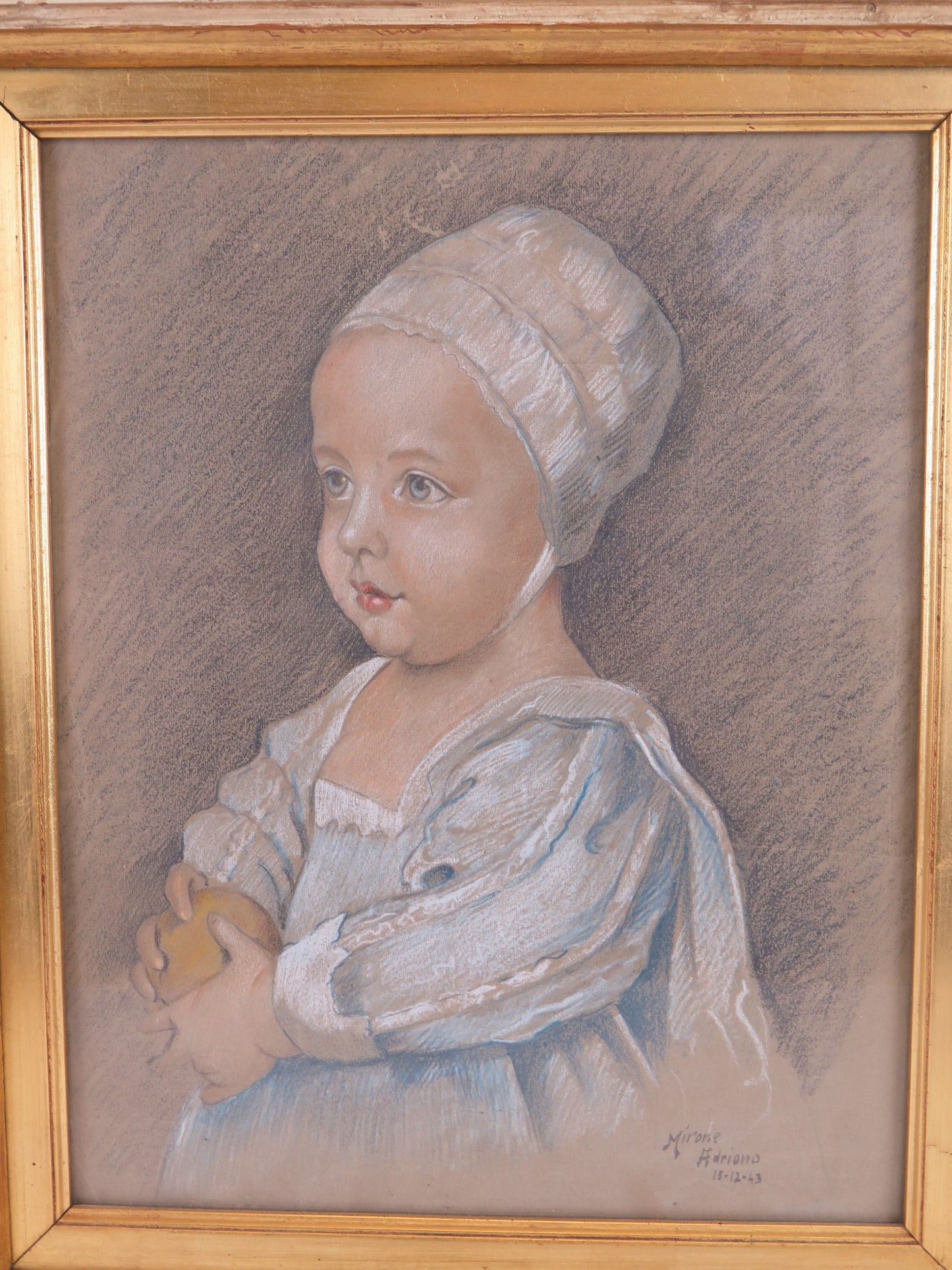 Quadro ritratto di bambina antico firmato datato pastello su carta vs12