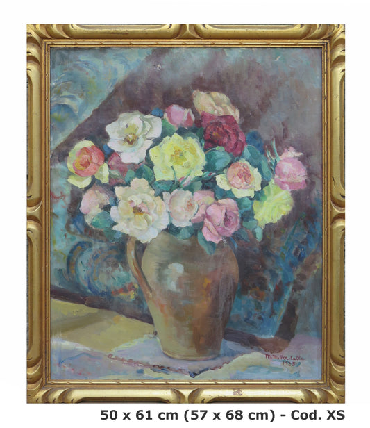 Quadro floreale vintage dipinto ad olio su tela Francia inizio secolo fiori art nouveau decorazione casa vintage XS