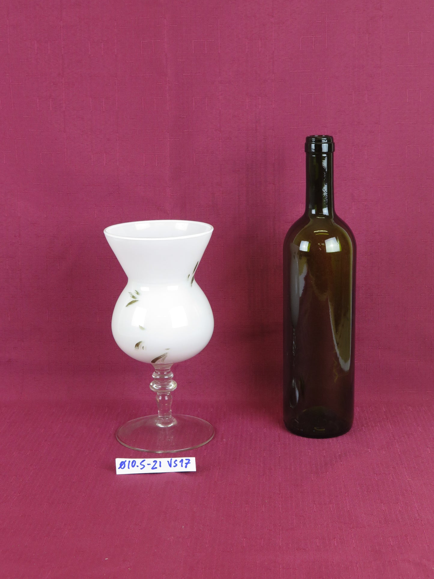Vaso vetro opalino antico decori floreali inizio secolo antico collezione vs17