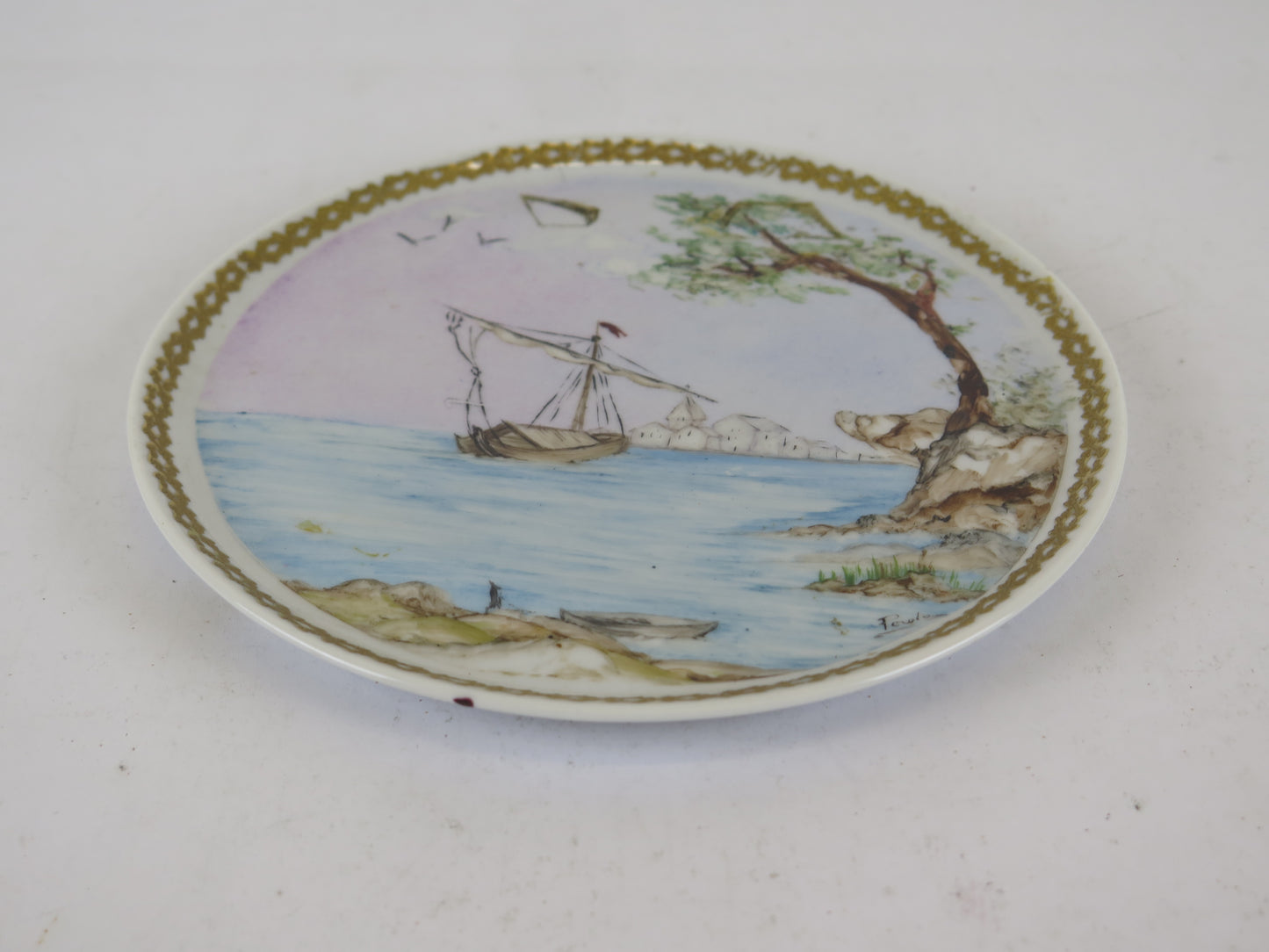 Antique Sevres porcelain plate with hand painted mark VS26