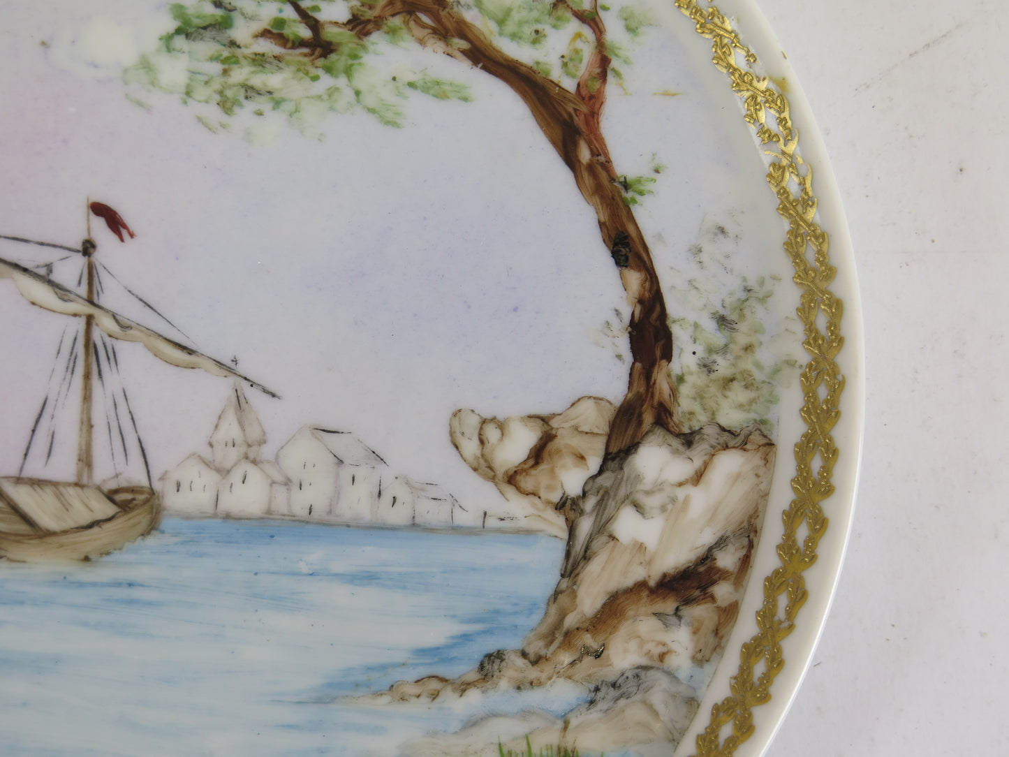 Piatto in porcellana di Sevres antico con marchio dipinto mano VS26