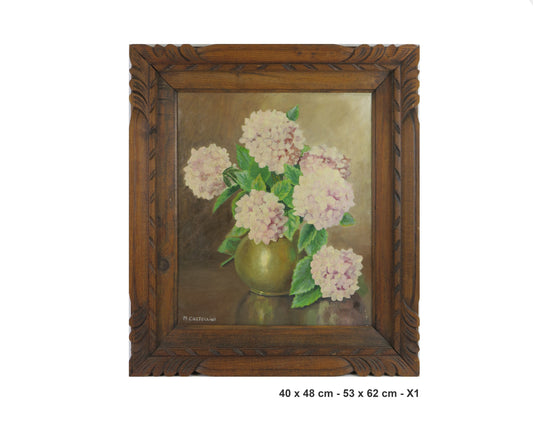 OIL PAINTING SIGNED CASTELLINI DATED 1942 FLORAL FLOWERS HYDRANGEAS FRAME X1