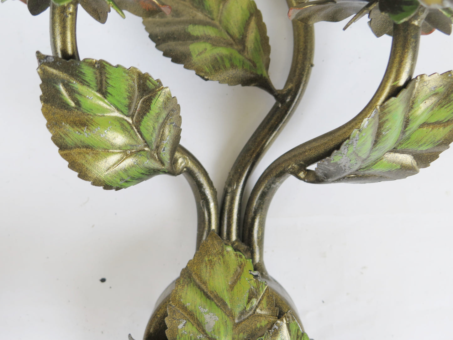 Floral applique leaves flowers in wrought iron with two vintage wall lights X17 13