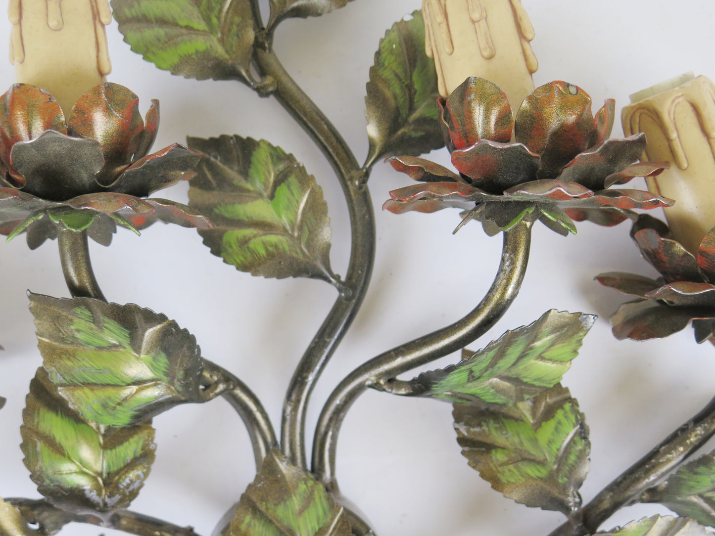 Applique in ferro battuto a foglie stile floreale luce da parete decorata con fiori e foglie vintage X17 14