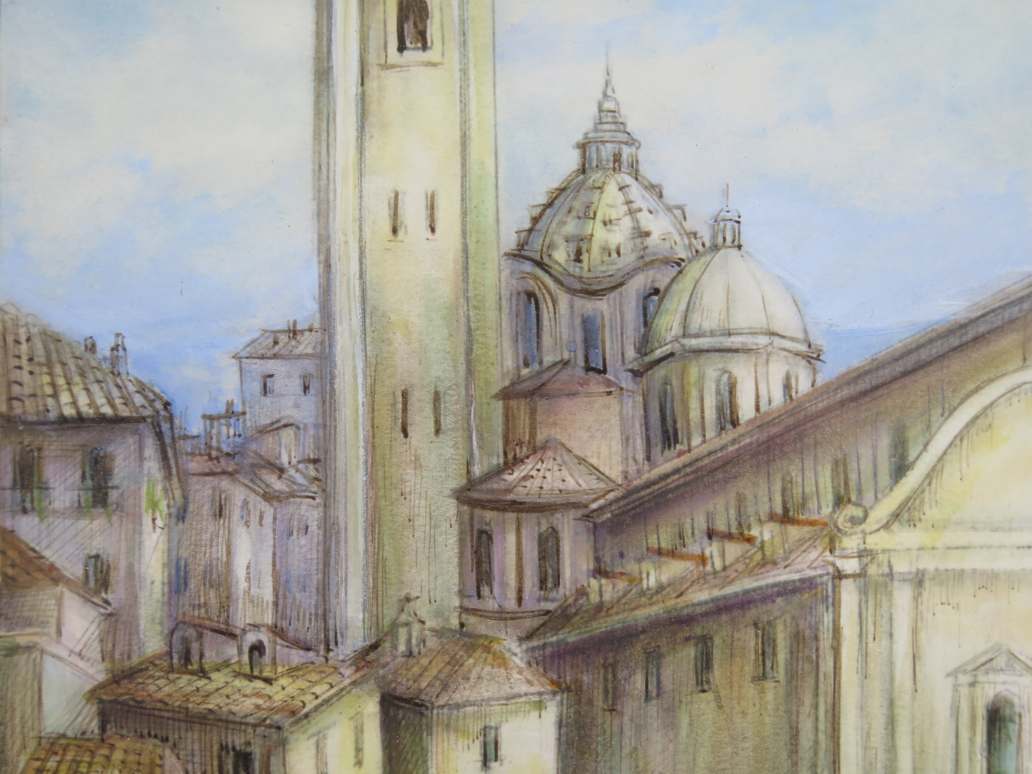 Due quadri con vedute della città di Torino paesaggi firmati Colangelo vecchi disegni su carta veduta Gran Madre Po Superga X7