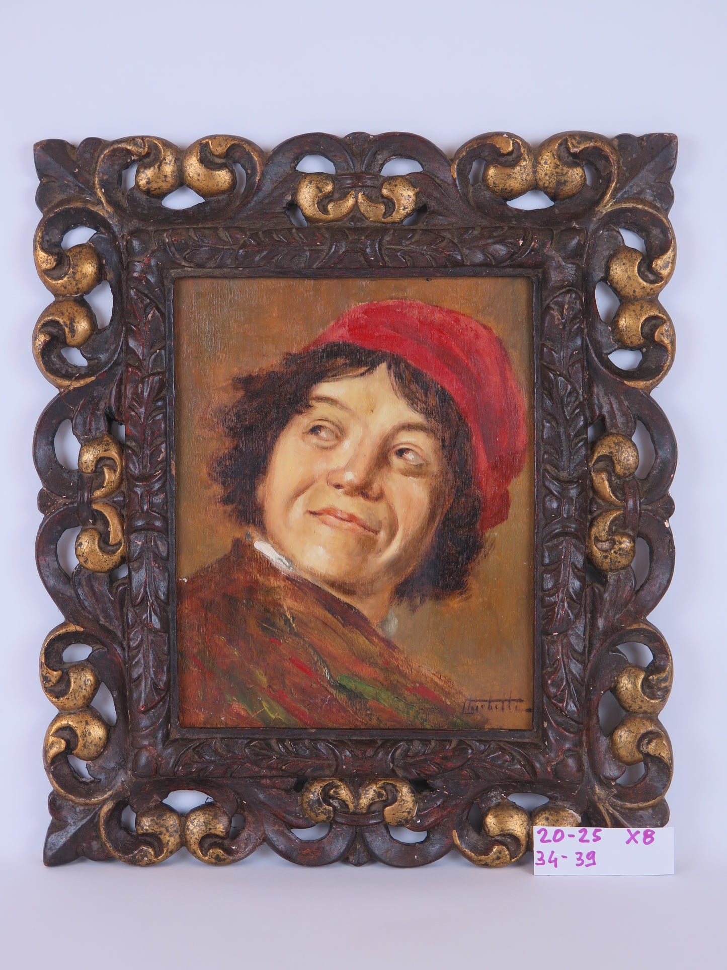 Quadro antico dipinto ad olio su tavola quadro ritratto giovane ispirato dal Suonatore di liuto di Frans Hals  X8