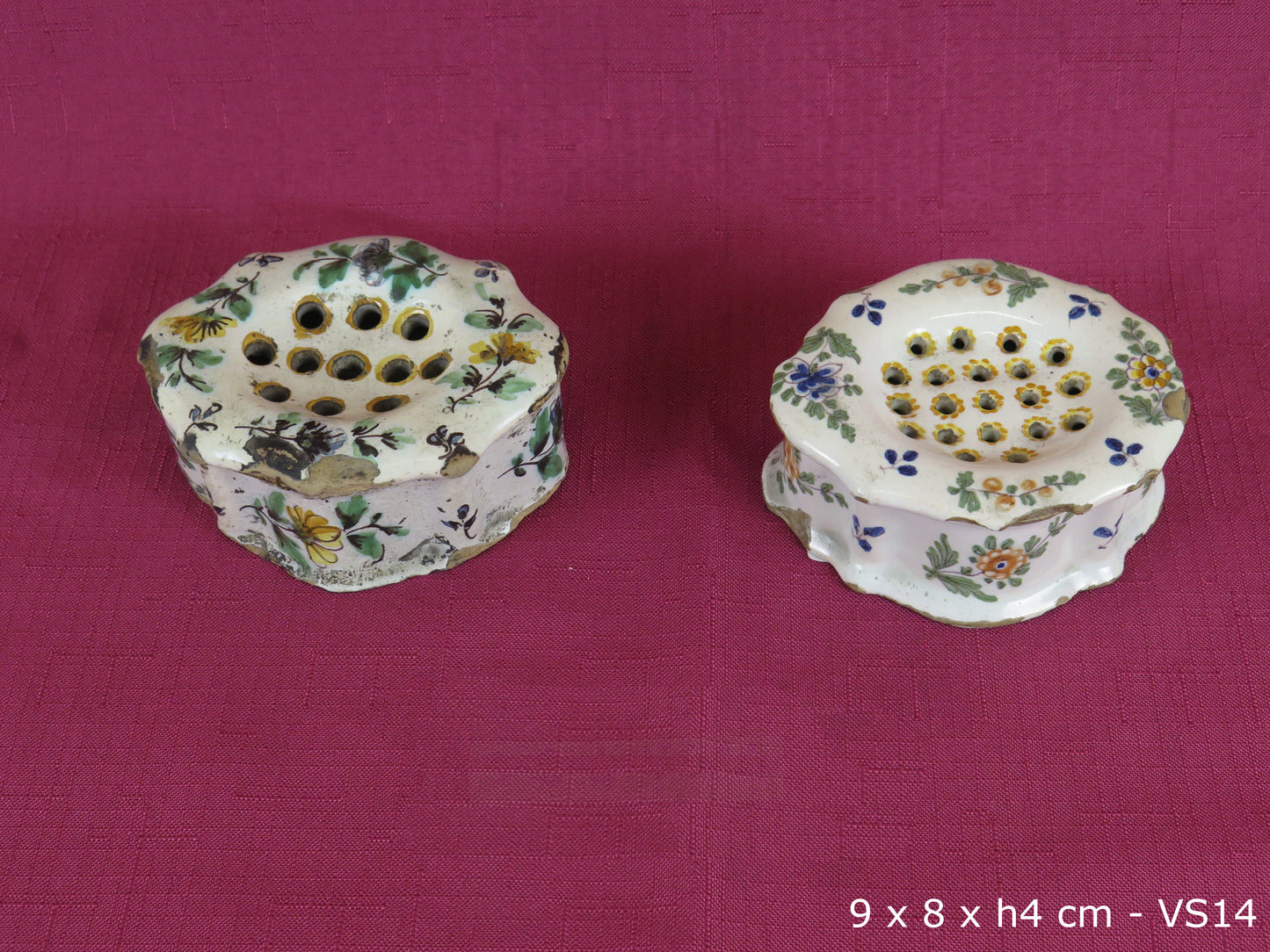Two antique majolica bouquet holders ceramic planter vase vs14