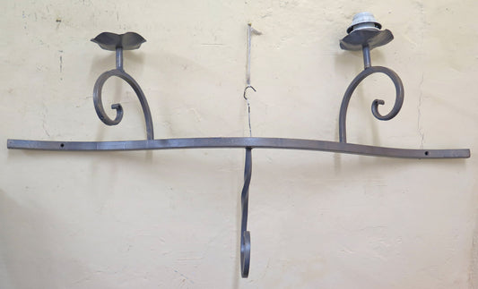 LARGE WALL LIGHT IN HAND FORGED WROUGHT IRON TWO FLAMES WALL LIGHT CH34