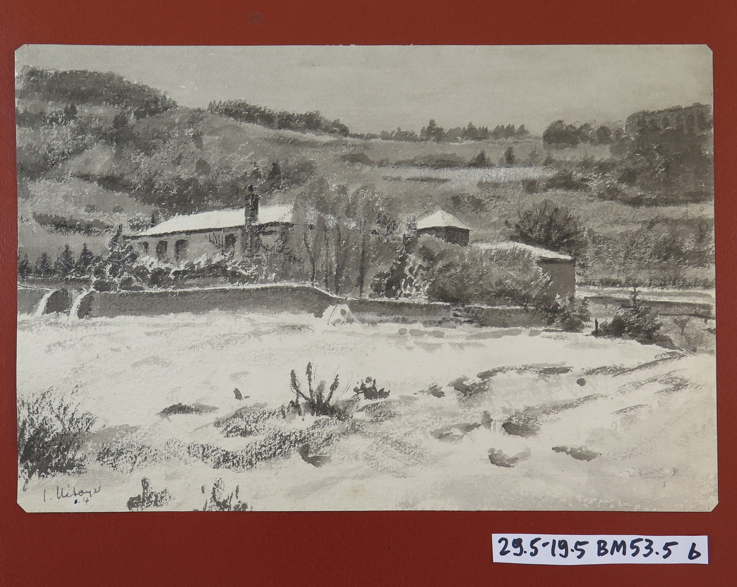 QUADRO ANTICO DIPINTO DI PICCOLE DIMENSIONI PAESAGGIO INVERNALE FRANCIA BM53.5b