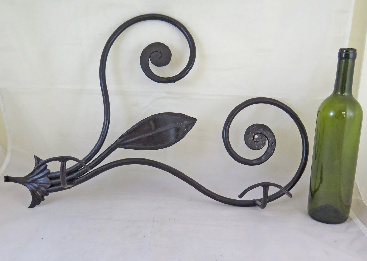 OLD WROUGHT IRON WALL HANGER HAND FORGED 2 VINTAGE HOOKS CH34