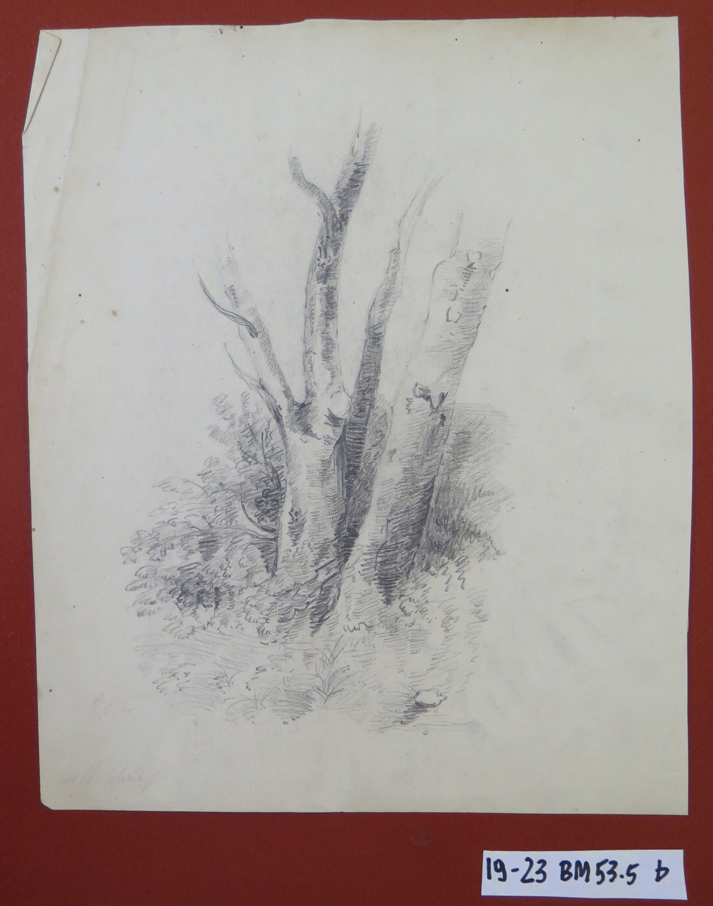 ANTIQUE PAINTING COUNTRY LANDSCAPE PENCIL ON PAPER TREES WOODS FRANCE BM53.5b