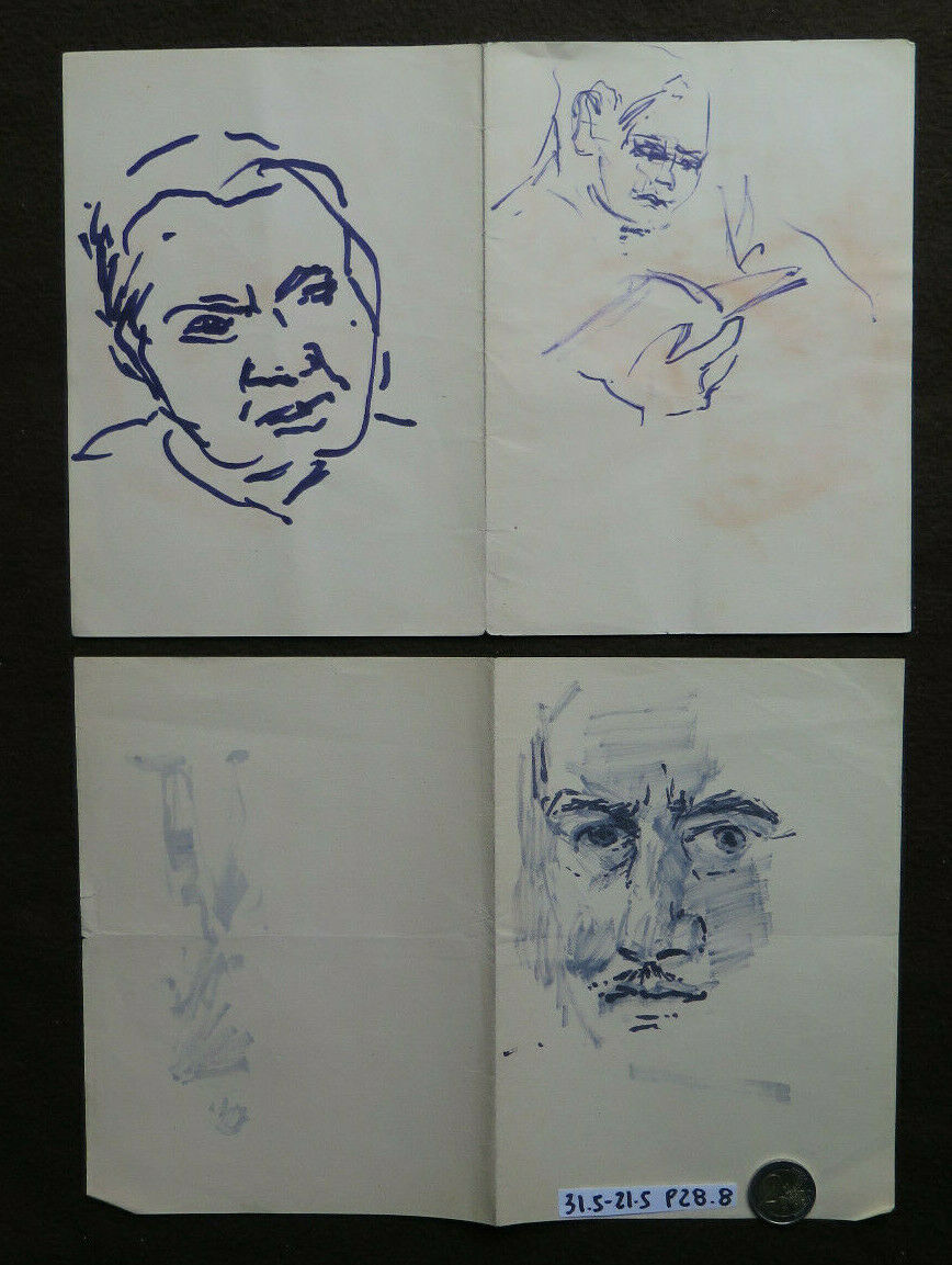 TWO OLD SKETCH DRAWINGS WITH MALE FIGURES HUMAN FACES WORK PAINTER P28.8