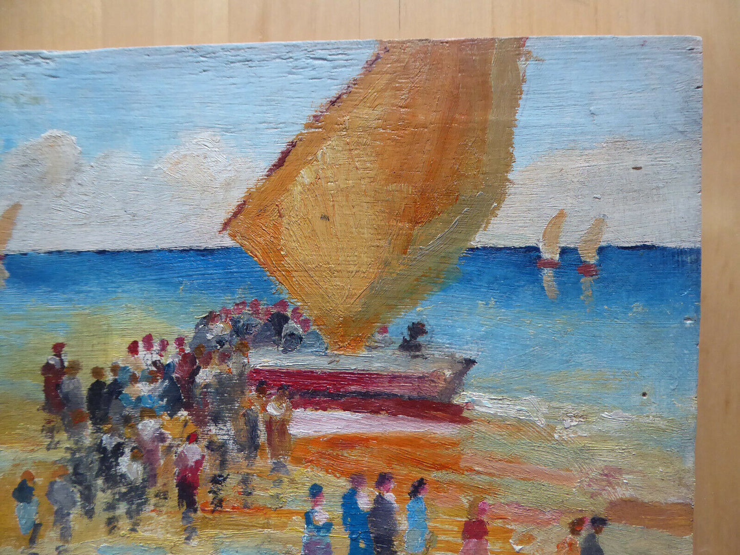 SMALL SIZE OIL PAINTING VNTAGE MARINA SEA SKETCH SPAIN SIGNED MD2 