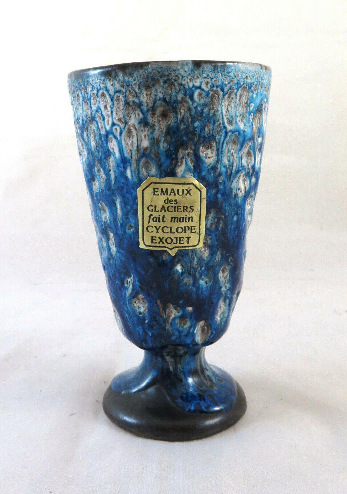 VASO IN CERAMICA VINTAGE EMAUX DE GLACIER CYCLOPE EXOJET ANNECY FRANCIA BM16 - Belbello Antiques